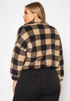 Plus Size Faux Fur Plaid Zip Front Sweater -Asoph Sales Shop 2019559 118 3