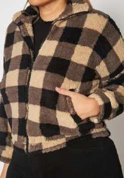 Plus Size Faux Fur Plaid Zip Front Sweater -Asoph Sales Shop 2019559 118 4