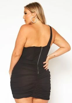 Plus Size Bustier Asymmetric Sleeve Mini Dress -Asoph Sales Shop 2019561 001 2