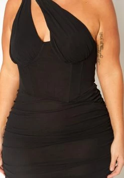 Plus Size Bustier Asymmetric Sleeve Mini Dress -Asoph Sales Shop 2019561 001 4