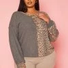 Plus Size Leopard Splice Knitted Shirt