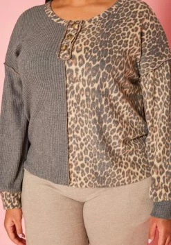 Plus Size Leopard Splice Knitted Shirt -Asoph Sales Shop 2019582 108 4