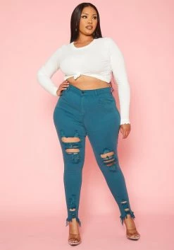 Vibrant Plus Size Distressed Skinny Denim Jeans