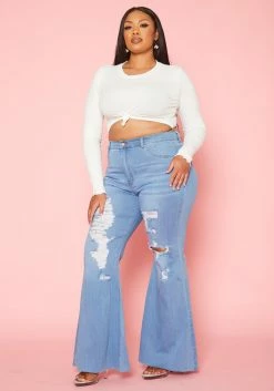 Vibrant Plus Size Distressed Raw Cut Bell Bottom Denim Jean -Asoph Sales Shop 2019585 938 2