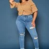 Vibrant Plus Size Distressed Mid Rise Skinny Jean