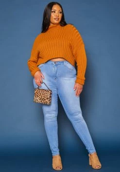 Vibrant Plus Size High Waist Light Wash Skinny Denim Jean