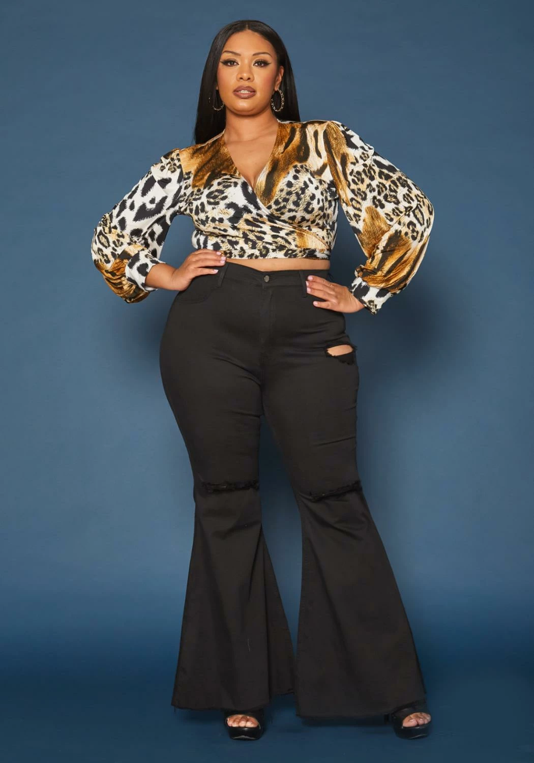 Vibrant Plus Size Distressed Bell Bottom Denim Jean 1 Vibrant Plus Size Distressed Bell Bottom Denim Jean