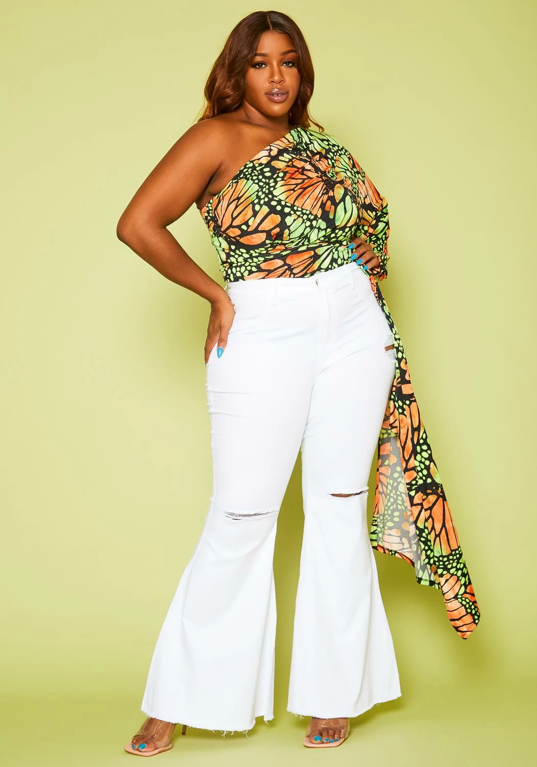 Vibrant Plus Size Distressed Bell Bottom Denim Jean 2 Vibrant Plus Size Distressed Bell Bottom Denim Jean - Image 2