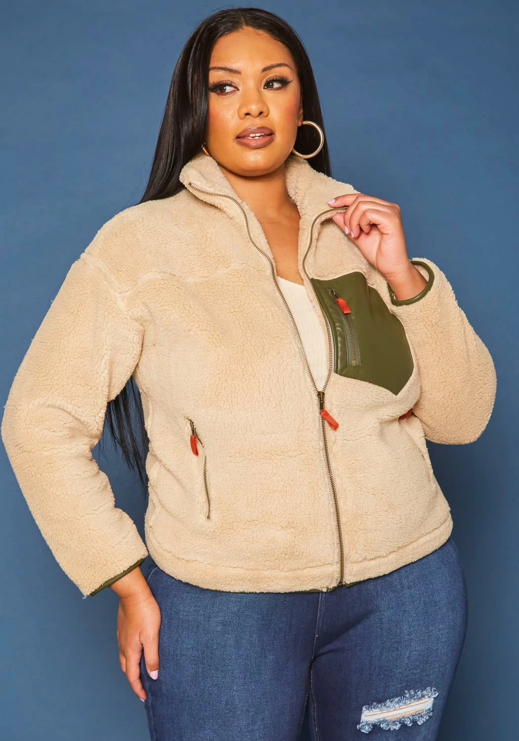 Plus Size Faux Fur Pocket Hem Jacket 2 Plus Size Faux Fur Pocket Hem Jacket - Image 2