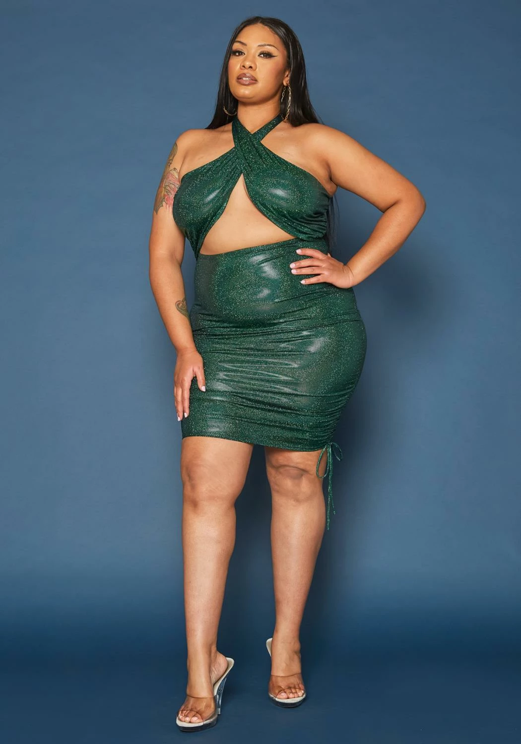 Plus Size Holographic Shimmer Halter Neck Mini Dress 2 Plus Size Holographic Shimmer Halter Neck Mini Dress - Image 2