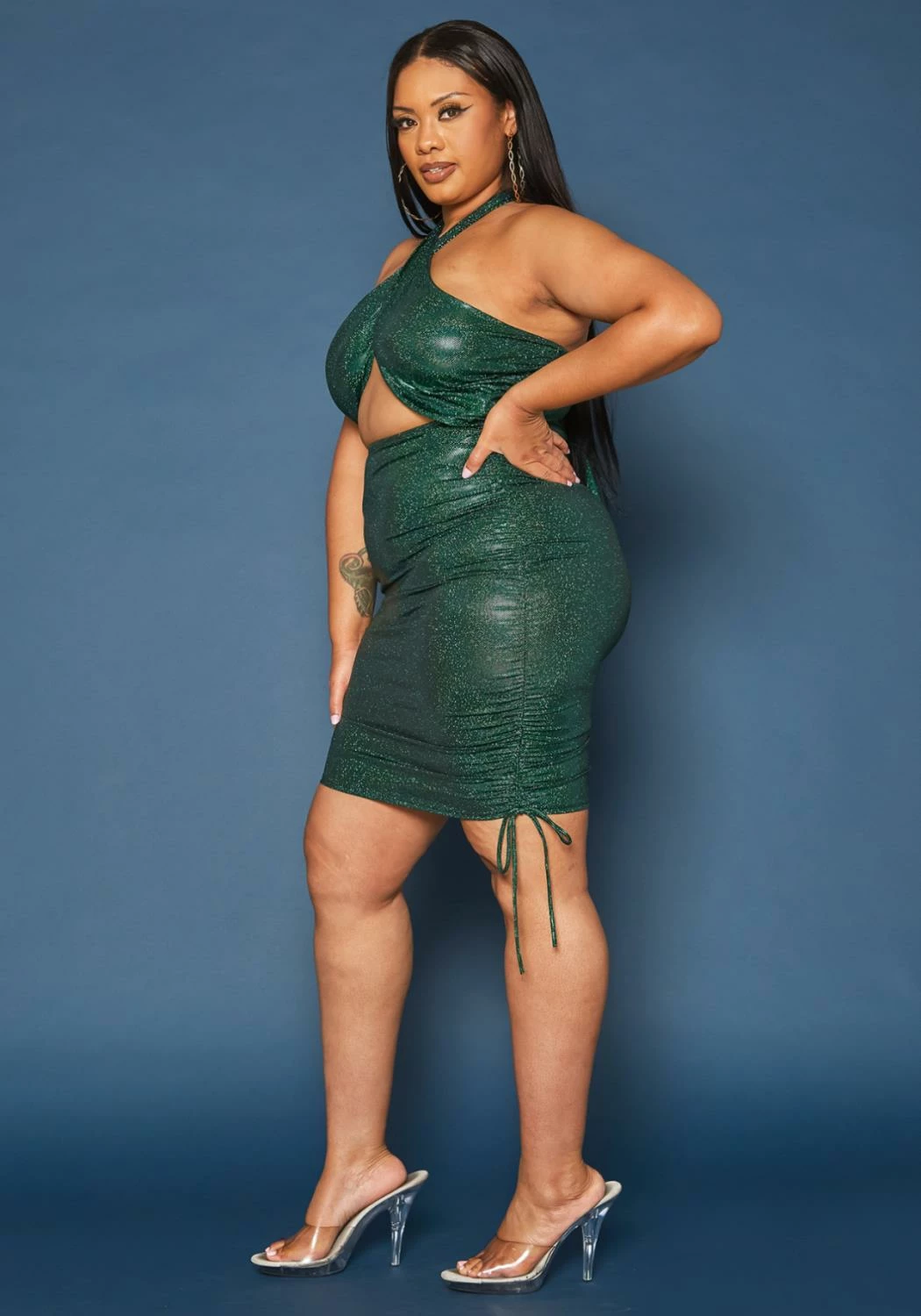 Plus Size Holographic Shimmer Halter Neck Mini Dress 3 Plus Size Holographic Shimmer Halter Neck Mini Dress - Image 3