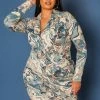 Plus Size Marble Pattern Collar Mini Dress
