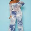 Plus Size Multi Print Crop Top & Flare Pants Set