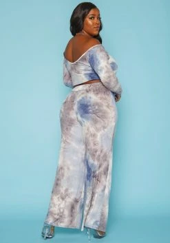 Plus Size Multi Print Crop Top & Flare Pants Set -Asoph Sales Shop 2019616 007 2