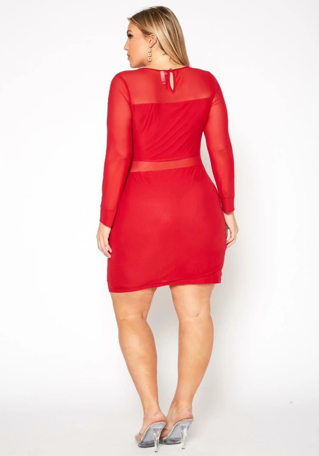 Plus Size Mesh Contrast Long Sleeve Mini Dress 4 Plus Size Mesh Contrast Long Sleeve Mini Dress - Image 4