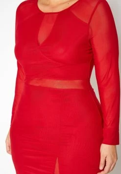 Plus Size Mesh Contrast Long Sleeve Mini Dress 9 Plus Size Mesh Contrast Long Sleeve Mini Dress -Asoph Sales Shop 2019619 110 4