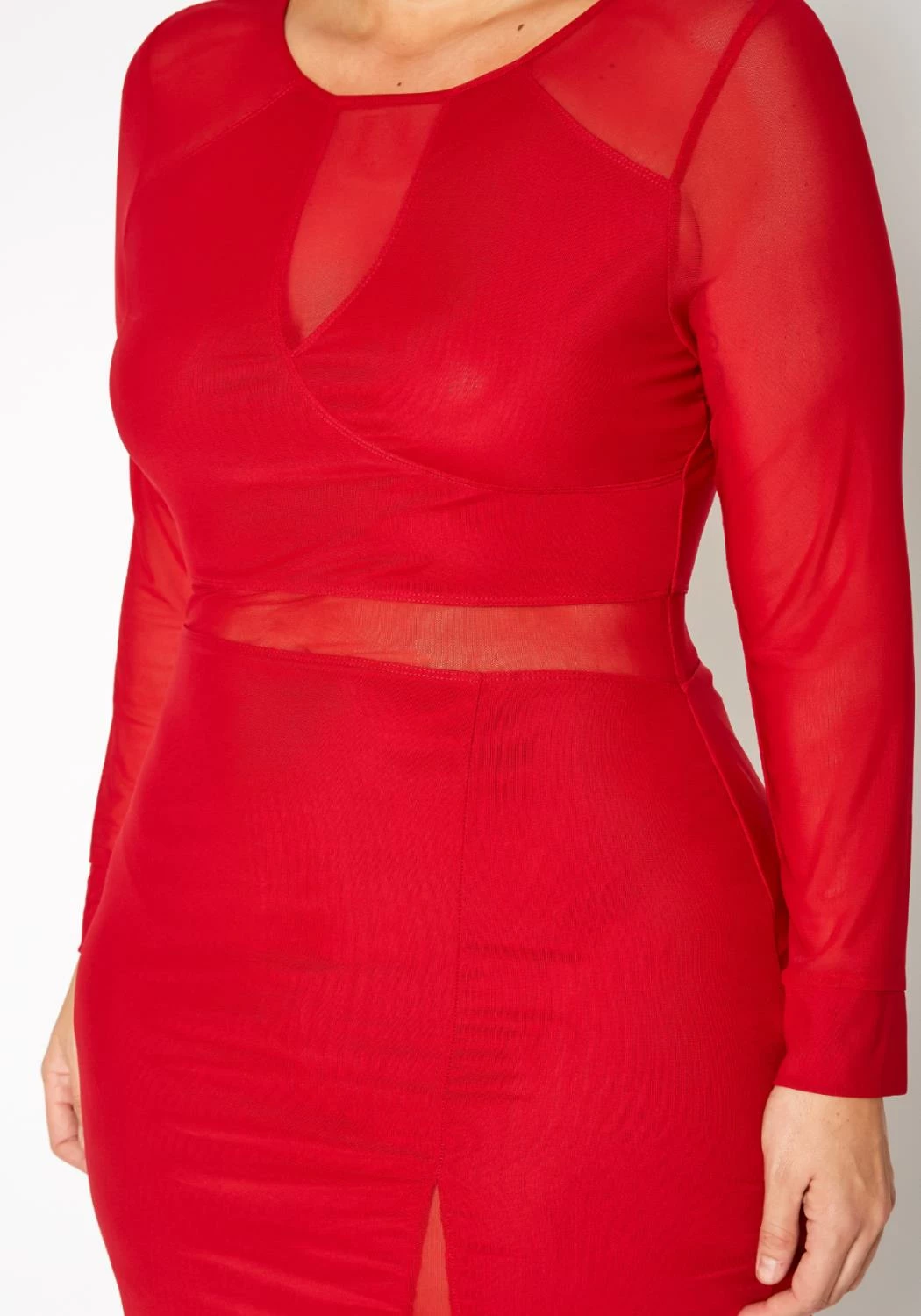 Plus Size Mesh Contrast Long Sleeve Mini Dress 5 Plus Size Mesh Contrast Long Sleeve Mini Dress - Image 5