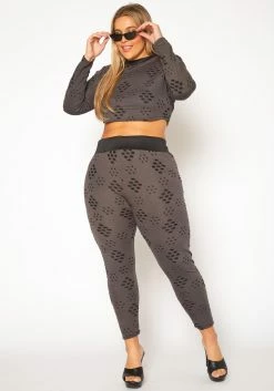 Plus Size Distressed Crop Top & Legging Set