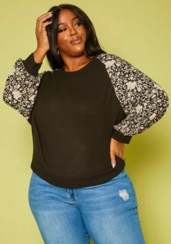 Plus Size Floral Printed Long Sleeve Shirt