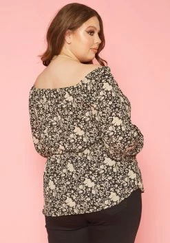 Plus Size Vintage Floral Print Off Shoulder Top -Asoph Sales Shop 2019641 001 3