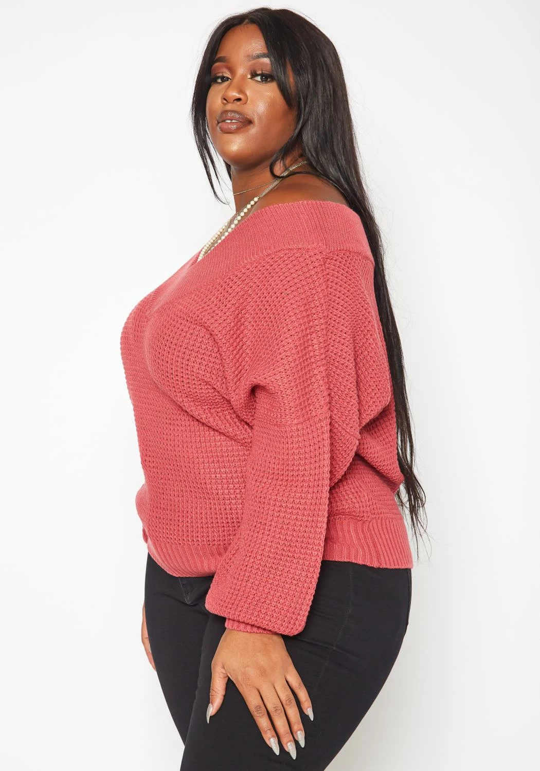 Plus Size Waffle Knit Dolman Sleeve Sweater 3 Plus Size Waffle Knit Dolman Sleeve Sweater - Image 3