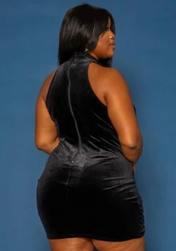 Plus Size Velvet Mesh Contrast Bodycon Mini Dress -Asoph Sales Shop 2019686 001 2