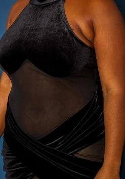 Plus Size Velvet Mesh Contrast Bodycon Mini Dress -Asoph Sales Shop 2019686 001 4