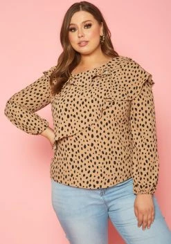 Plus Size Dotted Long Sleeve Blouse