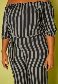 Plus Size Off Shoulder Stripe Jumpsuit -Asoph Sales Shop 2019704 001 4