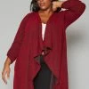 Plus Size Drape Front Open Front Shimmer Cardigan