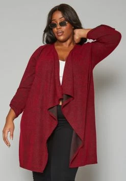 Plus Size Drape Front Open Front Shimmer Cardigan