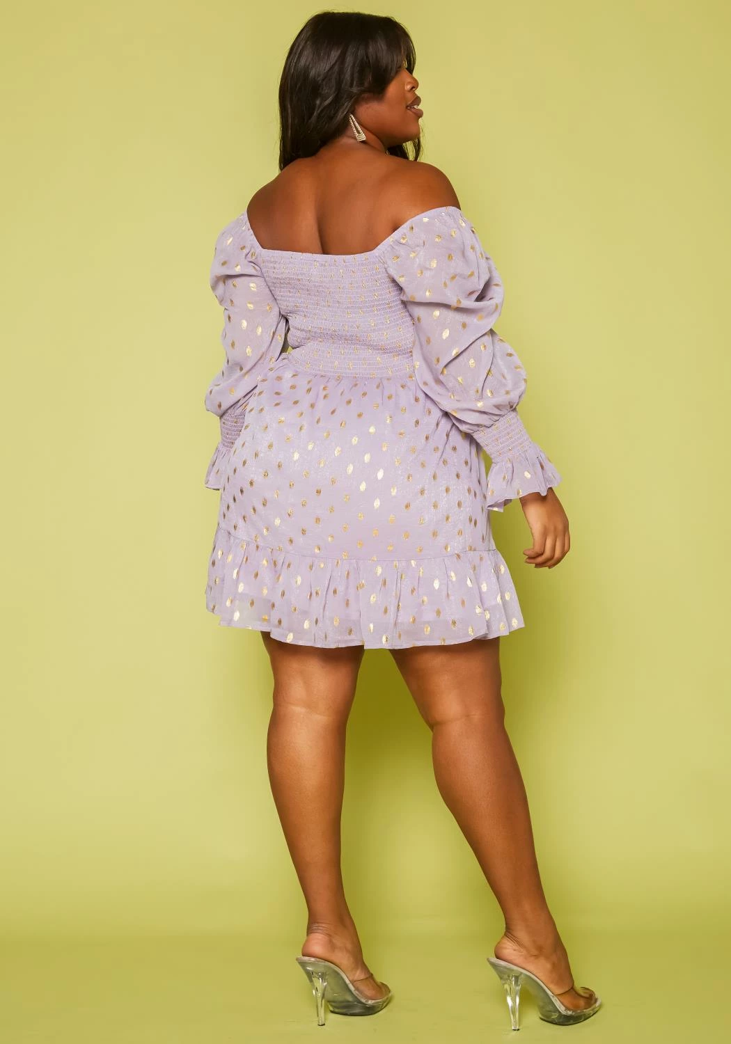 Plus Size Polka Dot Off Shoulder Mini Dress 4 Plus Size Polka Dot Off Shoulder Mini Dress - Image 4