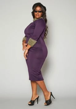 Plus Size Fuzzy Knit Trim Midi Dress -Asoph Sales Shop 2019778 001 2