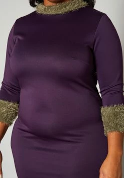 Plus Size Fuzzy Knit Trim Midi Dress -Asoph Sales Shop 2019778 001 4