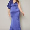 Plus Size One Sleeve Satin Maxi Dress