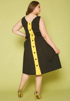 Plus Size Yellow Trim Fit & Flare Mini Dress