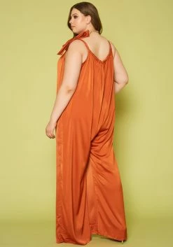 Plus Size Satin Wide Flare Jumpsuit -Asoph Sales Shop 2019847 001 3