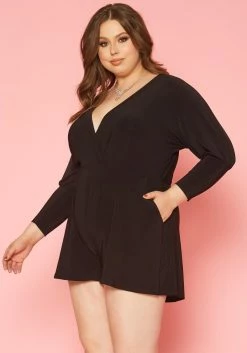 Plus Size V Neck Long Sleeve Romper -Asoph Sales Shop 2019856 001 2