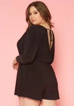 Plus Size V Neck Long Sleeve Romper -Asoph Sales Shop 2019856 001 3