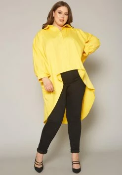 Plus Size Collar Neck High Low Shirt