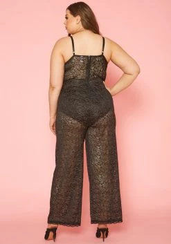Plus Size Metallic Floral Lace Jumpsuit -Asoph Sales Shop 2019869 001 3