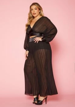 Plus Size Pleated Dolman Sleeve Top & Palazzo Pants Set -Asoph Sales Shop 2019872 001 3