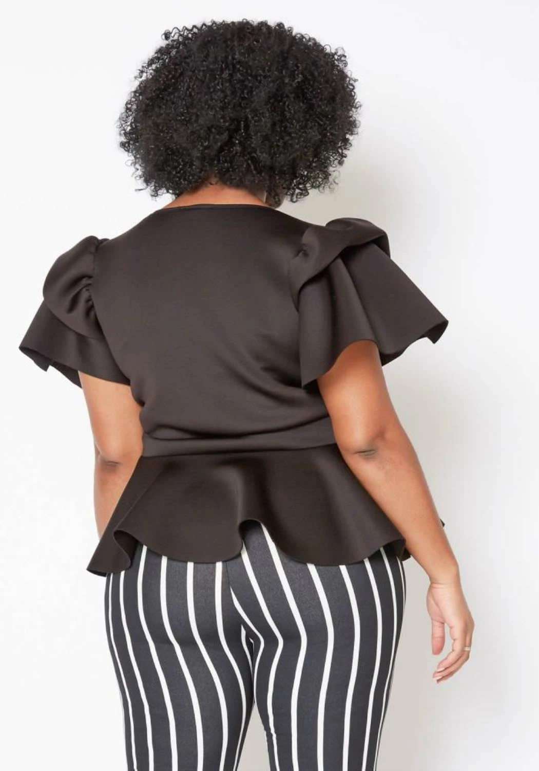 Plus Size Tie Front Ruffle Peplum Blouse 4 Plus Size Tie Front Ruffle Peplum Blouse - Image 4