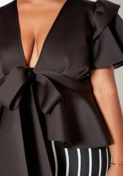 Plus Size Tie Front Ruffle Peplum Blouse 9 Plus Size Tie Front Ruffle Peplum Blouse -Asoph Sales Shop 2019877 003 5