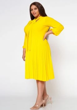 Plus Size Bow Collar Pleated Fit & Flare Dress -Asoph Sales Shop 2019881 005 3