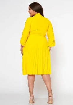 Plus Size Bow Collar Pleated Fit & Flare Dress -Asoph Sales Shop 2019881 005 4