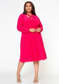 Plus Size Bow Collar Pleated Fit & Flare Dress -Asoph Sales Shop 2019881 006 2