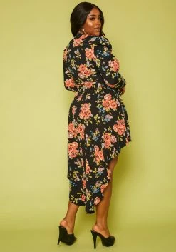 Plus Size Rose Floral Print High Low Flare Dress -Asoph Sales Shop 2019883 001 3