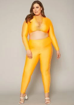 Plus Size Slit Hem Crop Top & Leggings Set