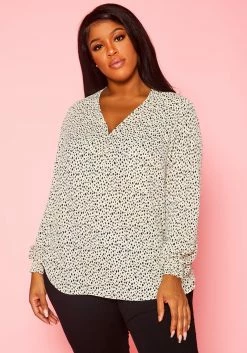 Plus Size V Neck Spotted Blouse